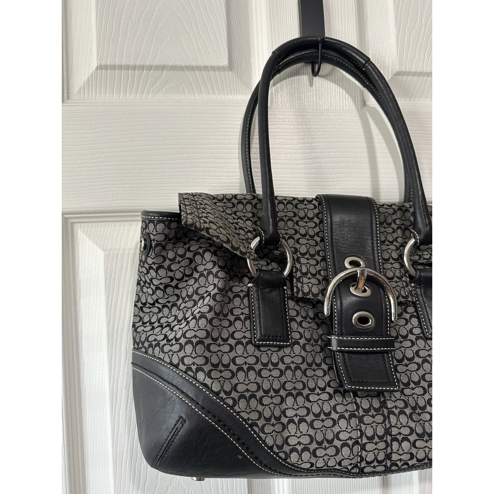 Vintage Coach F10929 Soho black signature C canvas satchel with leather trim - Picture 2 of 13